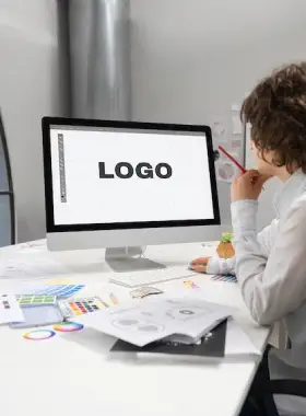 Designer creating a logo for branding services