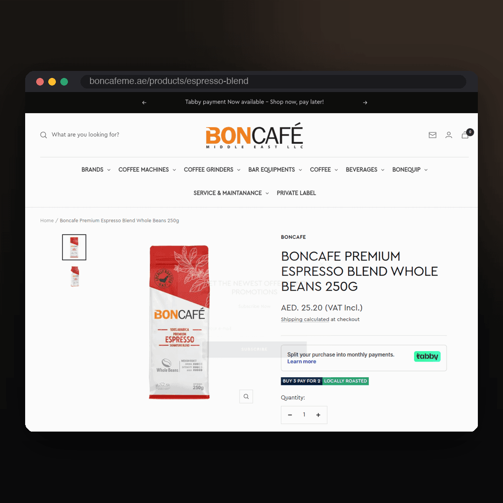 Boncafé premium espresso blend product page