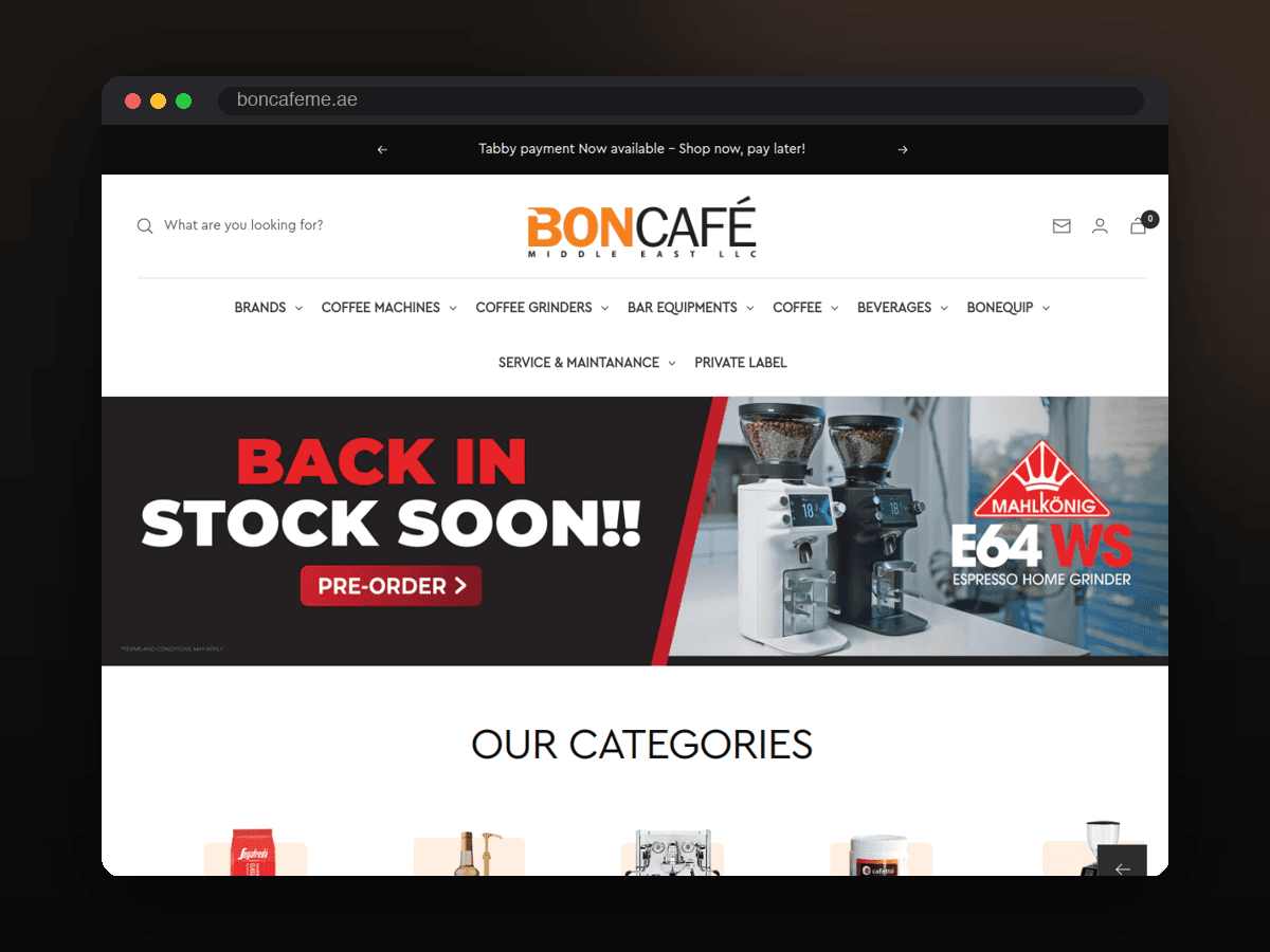 Boncafé Middle East Shopify ecommerce store built by Zelta Media
